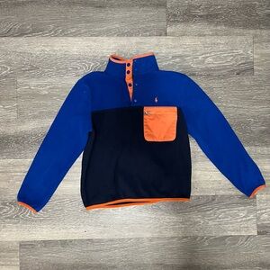 Polo Ralph Lauren Kids Fleece Sweater Pullover M 10-12 Blue & Orange 1/4 Snap